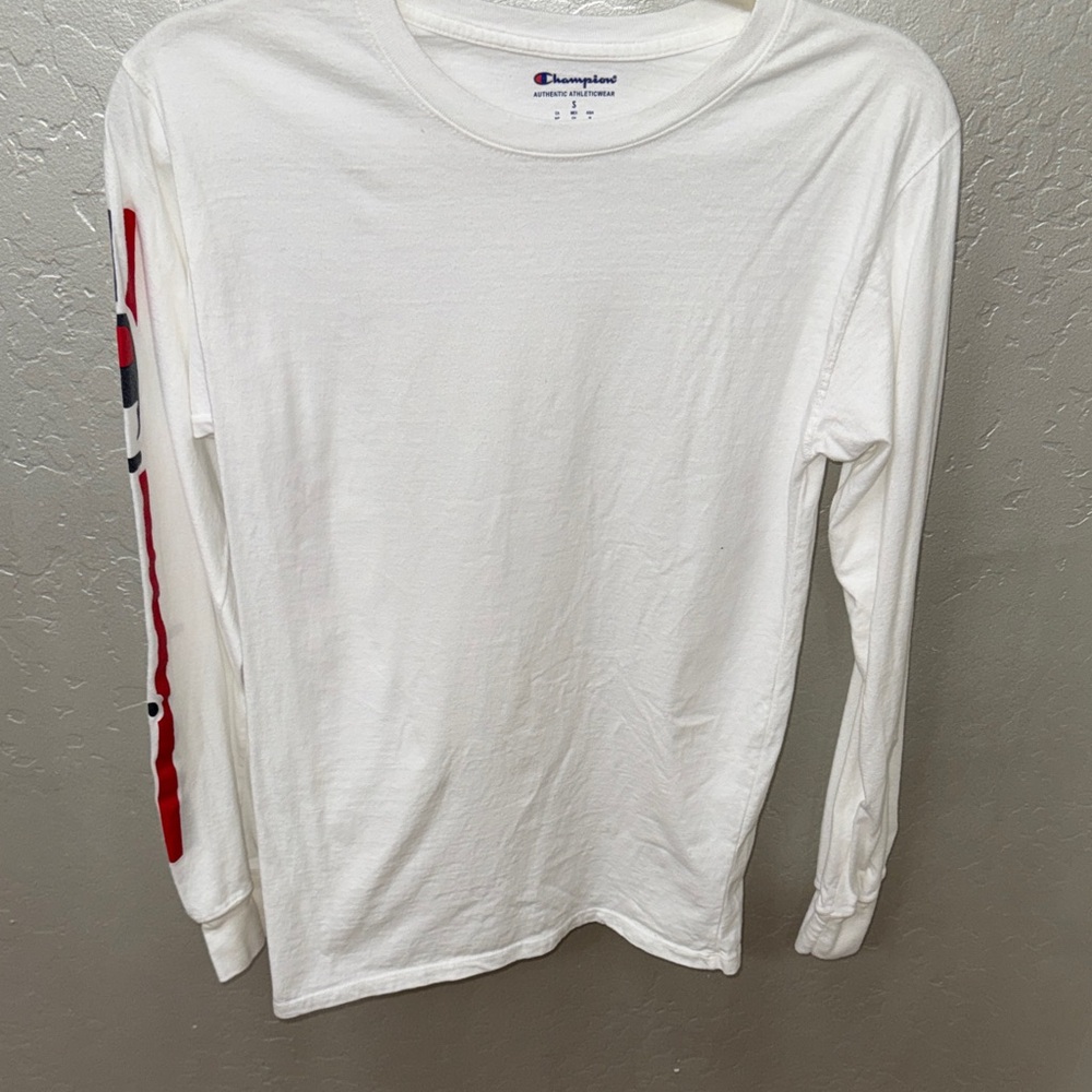 Champion White Long Sleeve Tee with Red Accents
